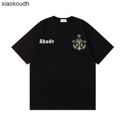 Rhude High end designer clothes for The right of Coconut Small Print casual short sleeve men and women lover loose round neck Tshirt summer fashion With 1:1 original tag