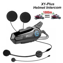 Cell Phone Earphones X1 Plus motorcycle helmet walkie talkie head Bluetooth waterproof sports walkie talkie suitable for 2 riders 1000M walkie talkie J240508