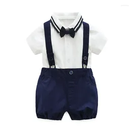 Clothing Sets Summer Baby Boy Gentleman Bow Tie Suit Handsome One-year- Style Overalls 3-piece Set