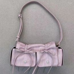 Totes Drawstring Bow Square Bag For Women Luxury Designer Handbag Purse 2024 In Fashion Large Capacity Pleated Shoulder Crossbody
