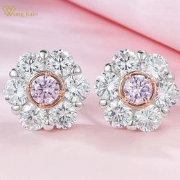 Stud Earrings Wong Rain 925 Sterling Silver Round Cut 6 MM Lab Sapphire High Carbon Diamond Gemstone Flower For Women Jewellery