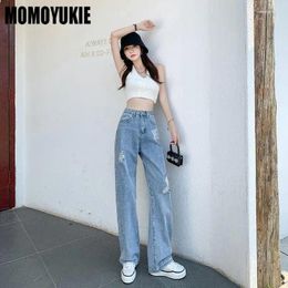 Women's Jeans Spring 2024 Womens Ripped Straight High Waist Women's Wide Leg Baggy Woman Denim Capris Pants Jean Mom Trousers