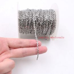 Factory direct sale Lot 10meter in bulk Jewellery Finding Chain silver Stainless Steel Flat Oval Rolo Cross Chain FIT pendant DIY Marking 334M