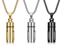 Pendant Necklaces Men Glass Cylinder Essential Oil Perfume Necklace Cremation Stainless Steel Male Choker Jewelry8079797