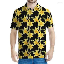 Men's Polos Colourful Daffodil 3d Print Floral Polo Shirt Men Summer Casual Short Sleeved Oversized T-Shirt Plants Flower Pattern Tees Tops