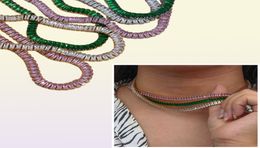 Luxury Christmas Jewelry Gift for Ladies Square Tennis Chain Choker Necklace Green Pink White Black Crystal251p8786352