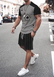 Men's Tracksuits T-Shirt Men Casual Fashion Stripe Poker Ace Of Spades Short Sleeve Grey Tee & SET 2024 Summer Short-Sleeved Shorts