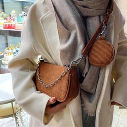 Bag Vintage Corduroy Crossbody Bags Luxury Designer Women's Handbags Trendy Chain Small Shoulder Totes Female Purses 2pcs Set