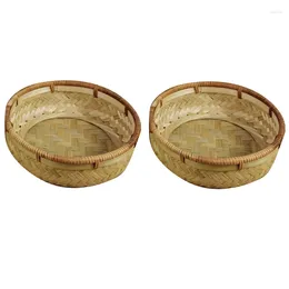 Plates 2 Pcs Of Set Handmade Woven Bamboo Storage Basket Kitchen Tray For /Bread/Fruite&Egg