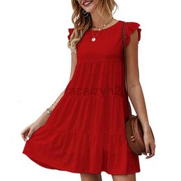 Casual Dresses Designer Dress 2024 Summer Women's New Dress Solid Color Round Neck Short Sleeve Casual Cake Skirt pleated large swing skirt Plus size Dresses