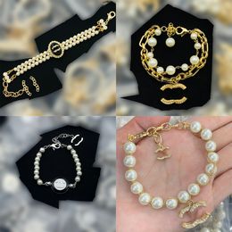 Classic Bracelet Women 18K Gold Plated Titanium Steel Crystal Flower Pearl Lovers Gift Wristband Cuff Chain Designer Jewellery
