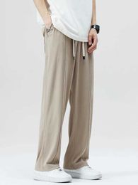 Men's Pants 2024 New Summer Cool Sweatpants Men Straight Casual Korean Fashion Si-Wide Banded Waist Drape Pant Loose Trousers Ma H240508