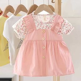 女の子のドレスガールズドレスフローラルプリントプリンセスエレガントな服0-4yカジュアルチルドレン服かわいいビーチドレスa1176l240508