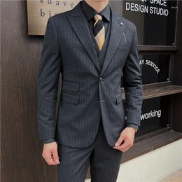 Men's Suits 2024 High-end (suit Vest Trousers) Boutique Wedding Business Suit Handsome Striped Slim Fashion 3/2-piece Dress