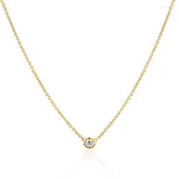 Chains GRA 18K Gold Zircon Simple Round Fashion Pendant Necklace For Women Real 925 Sterling Silver Chain High Quality Fine Jewelry