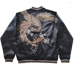 Men's Jackets One S Size Black Phoenix Suzaku Embroidered Sukajan Souvenir Jacket Men Boys Vintage Casual Autumn Spring Coats Loose Classic