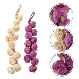 Decorative Flowers 2 Pcs Simulated Garlic Skewers Hanging Farmhouse Decorations Pography Props Model (white Purple) 2pcs/pack Wall Decors