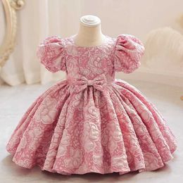 Girl's Dresses Girls Dress Palace Style Kindergarten Childrens Bubble Sleeve Bow Princess Cute PerformanceL240508