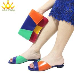 Dress Shoes 2024 INS Design Square Toe Italian Splicing Casual Style African Women And Bag To Match For Wedding