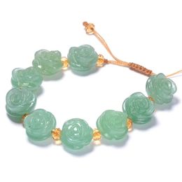 Charm Rose Braclet Natural Dongling Green Rose Jade Bracelet Green Jade Bangle Charm Jewlery 240508