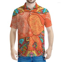 Men's Polos Colourful Tribal Elephant Graphic Polo Shirts Men Fashion 3d Printing Animal Tee Shirt Button T-shirt Street Lapel Short Sleeves