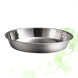 Plates Stainless Steel Non-magnetic Flat Round Plate Portable Dish Cheesecake Cake Baking Pan (24CM/26CM/28CM/30CM Silver)