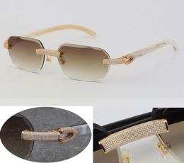 2022 New White Genuine Natural Buffalo Horn Sunglasses Rimless Micropaved Diamond set Sun glasses Men Women with C Decoration Roc7568391
