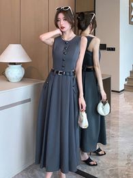 Casual Dresses Solid Long A-Line Dress Women Ladies Clothes Elegant Office Formal Hollow O-Neck Slim Midi Robe Femme Mujer Vestidos Summer