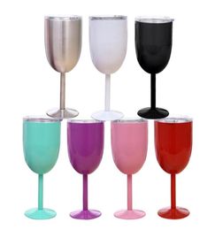 10oz Wine Glasses Stainless Steel Double Wall Vacuum Insulated Cups With Lids Goblet Bilayer Egg cup 9 Colors4116561
