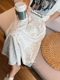 Skirts Dot Long Skirt Y2k Woman Clothing 2024 Summer Korean Fashion Style Elegant Luxury Vintage Gothic Tulle Lolita Beach White