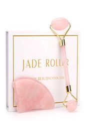 Rose Quartz Roller Face Massager Lifting Tool Natural Jade Facial Massage Roller Stone Skin Massage Beauty Care Set Box4969780