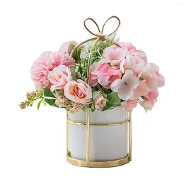 Decorative Flowers Artificial Flower With Vase White Silk Arrangements In Pot Chicken Ornament