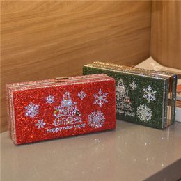 European and American Trend Christmas Tree Rhinestone Small Square Bags Dinner Bag with Diamonds and Slung Shoulder Evening Party 285a