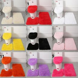 Toilet Seat Covers 3pcs/ Set Solid Color Velvet Bathroom Mat Fluffy Hairs Bath Carpets Modern Lid Cover Soft Plush Rug