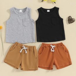 Clothing Sets Toddler Baby Boy Summer Clothes Solid Color Casual Sleeveless Tank Tops With Elastic Waist Shorts 2Pcs Outfit