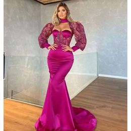 Rose Red Mermaid Prom Long Sleeves Sweetheart Halter Appliques Sequins Sparkly Satin Beaded Floor Length Lace Sexy Formal Dresses Plus Size Custom Made 0431