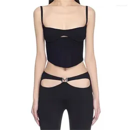 Women's Tanks Tank Top 2024 Summer In Fishbone Slim Fit Corset Sexy Hollow Out Crop Elastic Knitted Pure Cotton Vest Y2k Bra