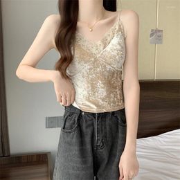 Women's Tanks Women Pleated Backless Camisole Lace Sexy Crop Tops With Bra Pad Summer Casual Solid Slim Spaghetti Strapy Elegant Tank Top