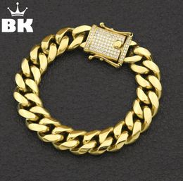 12mm14mm Cz Stainless Steel Curb Cuban Link Bracelet Gold Silver Plated Hiphop Micro Paved Cz Mens Miami Bangle 7inch8inch J19076482690