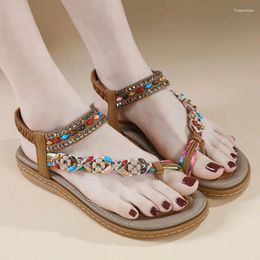 Casual Shoes Plus Size 36-42 Women Summer Ladies Sandals Flat Bead Slip On Sandalias Fashion Flip Flop Roman Platform