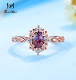 Kuololit lab grown Alexandrite Gemstone Ring for Women Real 925 Sterling Silver Ring Size 10 Oval ring for Engagement Milgrain Y071988074