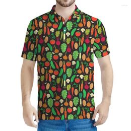 Men's Polos Vegan Vegetables Graphic Polo Shirt For Men Casual 3d Printed Food Tees Lapel Button Short Sleeves Tops Oversized Shirts