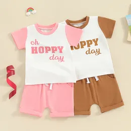 Clothing Sets 2024-12-28 Lioraitiin Toddler Baby Boys Girls Easter Clothes Short Sleeve Contrast Colour Tops And Drawstring Shorts