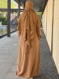 Ethnic Clothing Ramadan Eid Jilbab 2 Piece Set Crepe Muslim Women Prayer Garment Abaya Match Khimar Long Hijab Dress Islamic Niqab