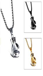 BlackSteelGold Colour Fashion Mini Boxing Glove Necklace Boxing Jewellery Stainless Steel Cool Pendant For Men Boys Gift1089101