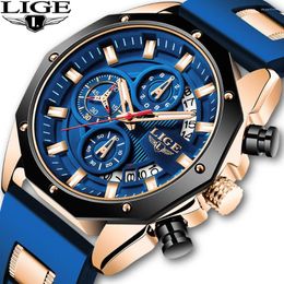 Wristwatches LIGE Top Quartz Men Watches Casual Sport Military Silicagel Wristwatch Fashion Waterproof Chronograph Watch For