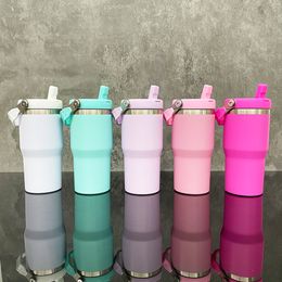 Outdoor sports blank sublimation Macarone Colours Kids 20oz flip top straw coffee travel stainless steel insulated water bottle with Leak Resistant Flip