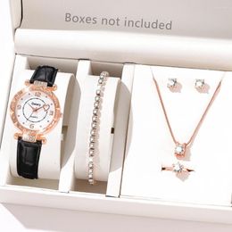 Wristwatches 6PCS/Set Luxury Watch Women's Ring Necklace Earrings Bracelet Water Diamond Fashion Casual Wristwatch Jewelry Set