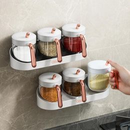 Storage Bottles Wall Mount Seasoning Boxes 3 Cups Set Pepper Sugar Bowl Salt Spice Jars Gadget Condiment Container Kitchen Accessories