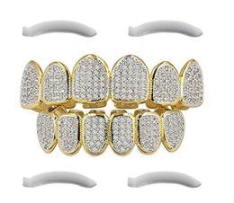 24K Gold Plated Hip Hop Grillz Top And Bottom Grills For Mouth Teeth 2 EXTRA Moulding Bars Every Style2311128